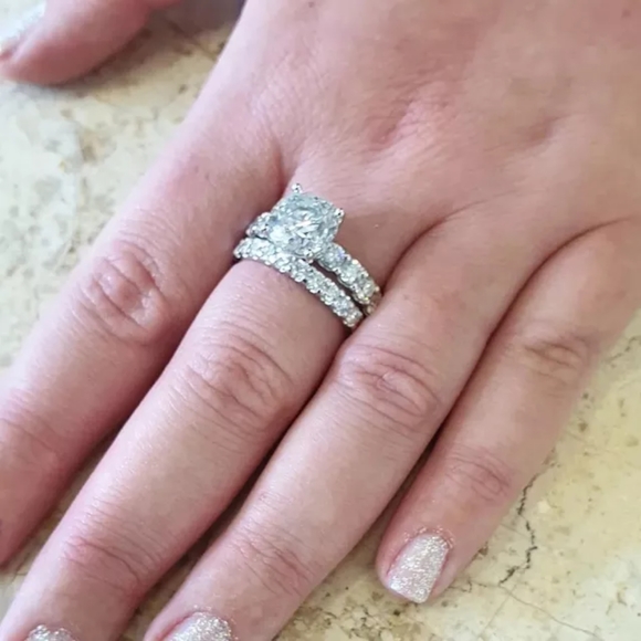 New 925 Silver 2 PC Set Wedding Diamond Ring - Picture 4 of 4